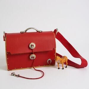 Very RARE Artisan Wood And Leather Vintage Bag Equestrian cowgirl